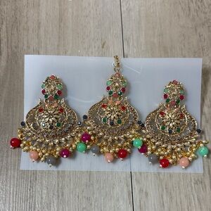 Multi-Color Beaded Gold Chandbali Earrings – Statement Indian Jewelry
